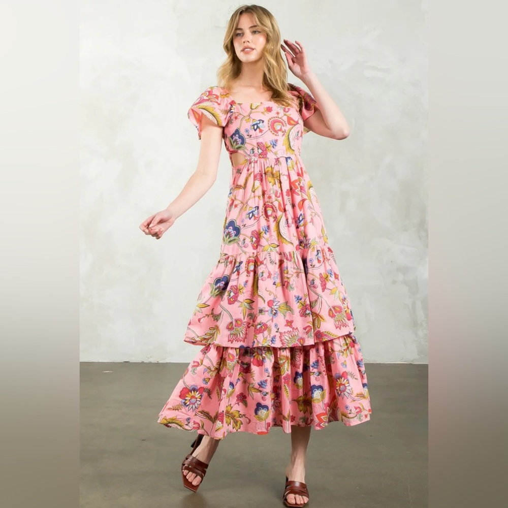 THML Side Cut Out Double Tiered Maxi Dress